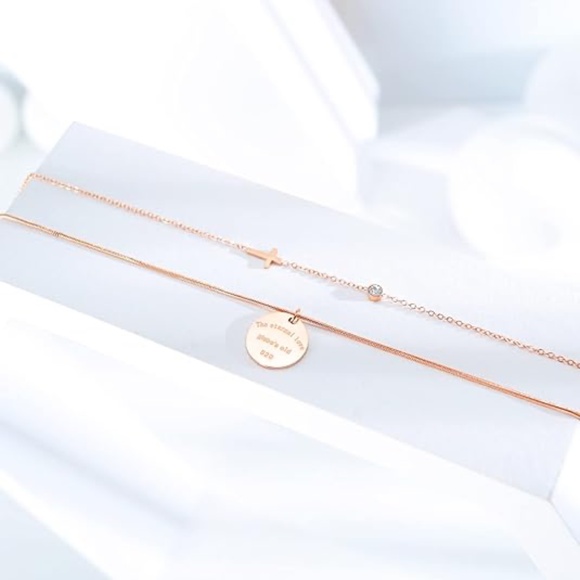 DS Layered Evil Eye Pendant Necklace, 18k Gold Plated Choker Jewelry - Picture 2 of 3